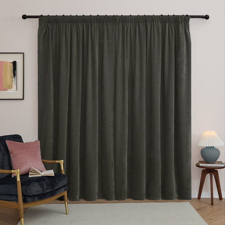 Soft Chenille Blackout 229x137 Pencil Pleat Curtains Charcoal - image 3