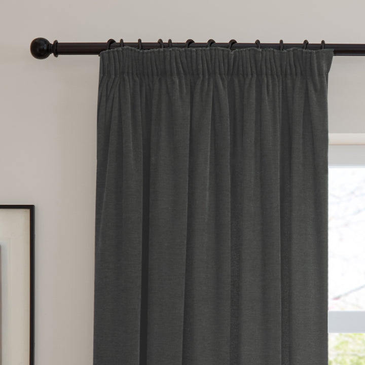 Soft Chenille Blackout 229x137 Pencil Pleat Curtains Charcoal - image 6