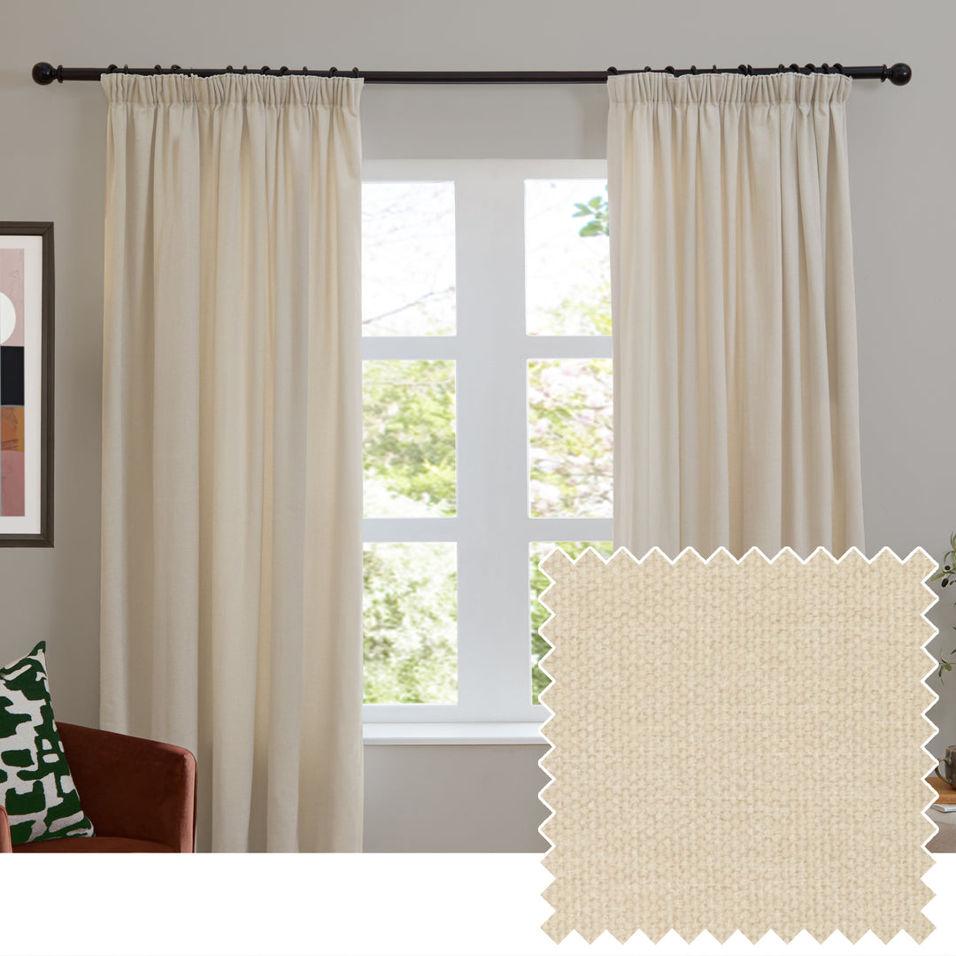 Soft Chenille Blackout 229x137 Pencil Pleat Curtains Ecru