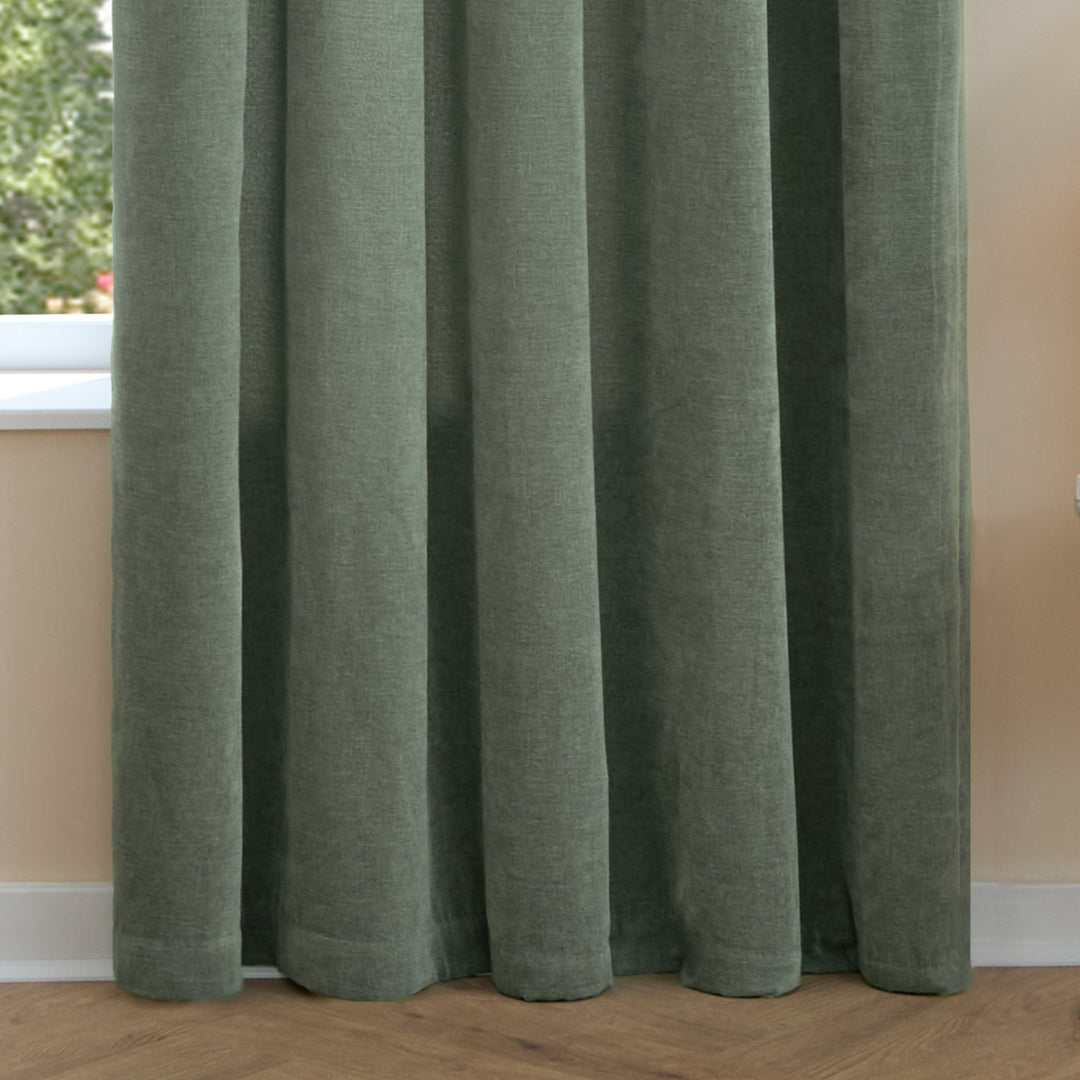 Soft Chenille Blackout 229x137 Pencil Pleat Curtains Green - image 7
