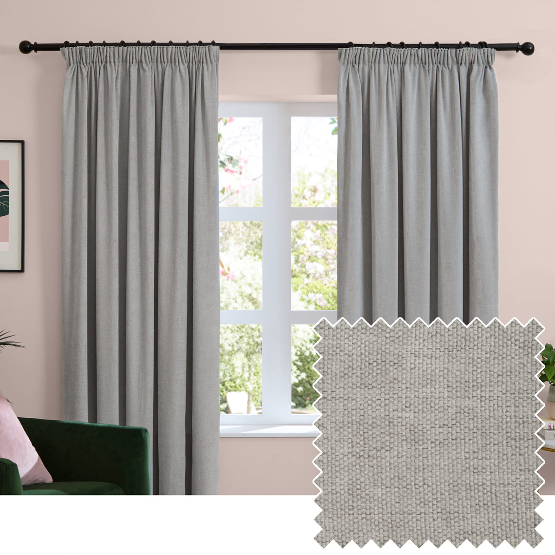 Soft Chenille Blackout 229x137 Pencil Pleat Curtains Silver