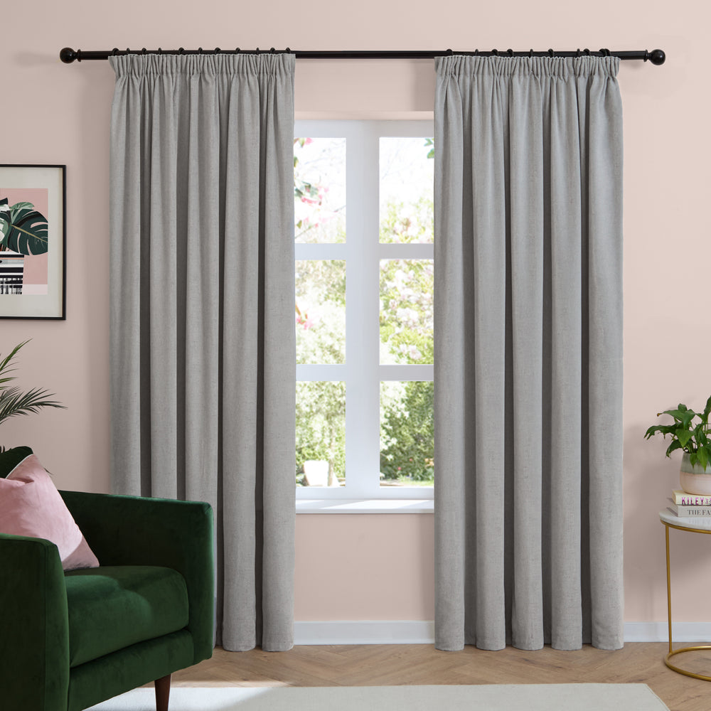 Soft Chenille Blackout 229x137 Pencil Pleat Curtains Silver - image 2