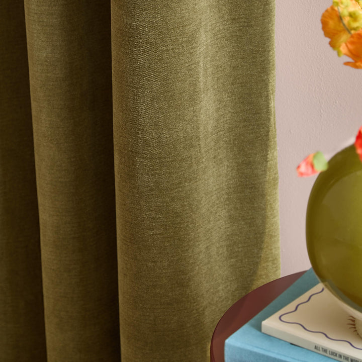 Softchenilleblackout 229x183 Pencil Pleat Curtains Olive - image 2