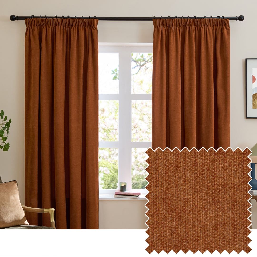 Soft Chenille Blackout 229x229 Pencil Pleat Curtains Rust