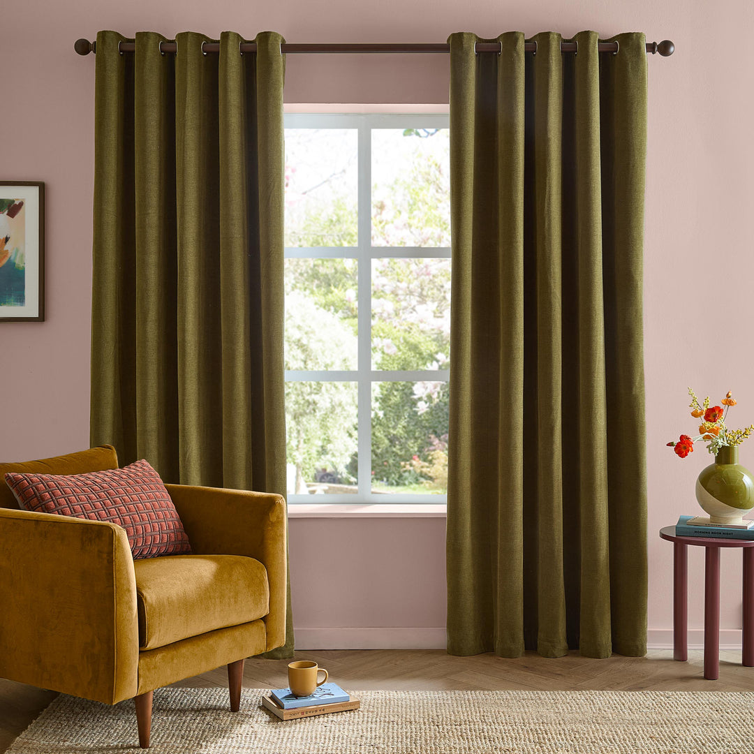 Softchenilleblackout 168x137 Eyelet Curtains Olive - image 4