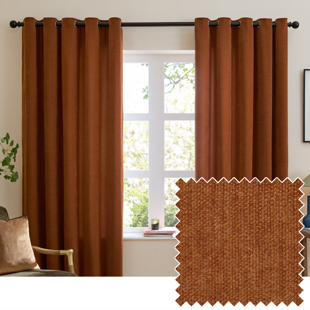 Soft Chenille Blackout 168x137 Eyelet Curtains Rust