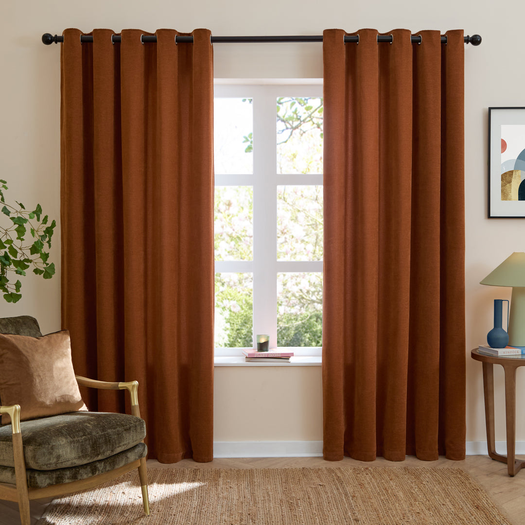 Soft Chenille Blackout 168x229 Eyelet Curtains Rust - image 2