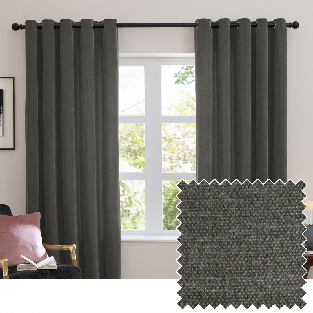 Soft Chenille Blackout 229x229 Eyelet Curtains Charcoal