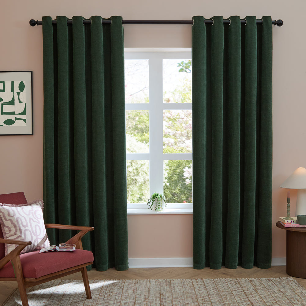 Soft Chenille Blackout 168x183 Eyelet Curtains Bottle - image 2