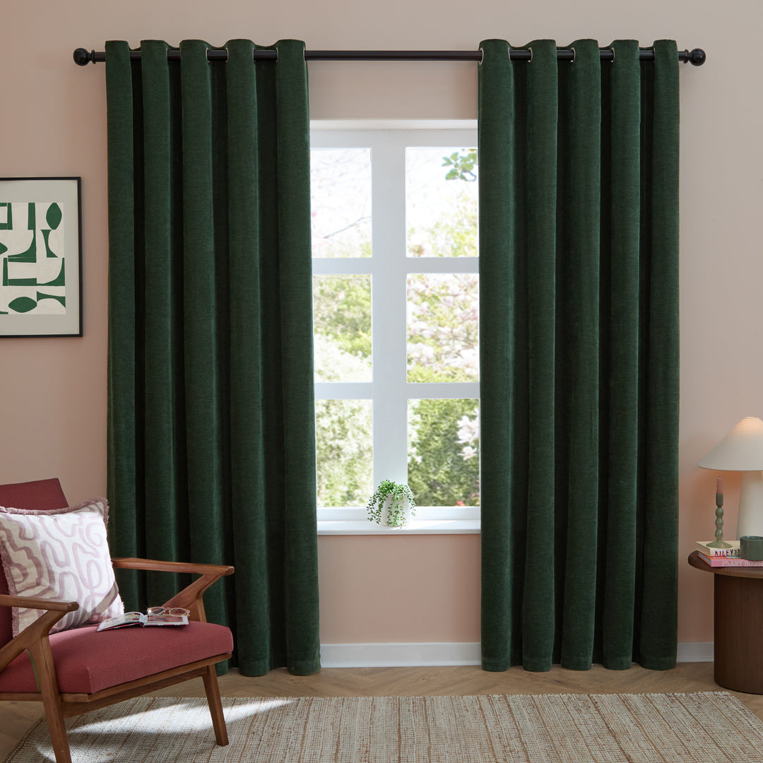 Soft Chenille Blackout 168x183 Eyelet Curtains Bottle - image 2