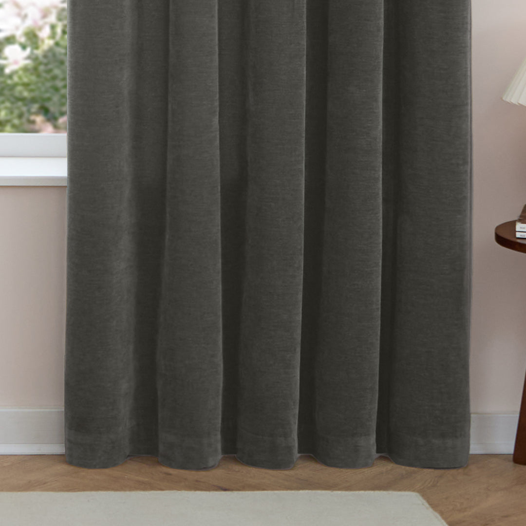 Soft Chenille Blackout 168x183 Eyelet Curtains Charcoal - image 7