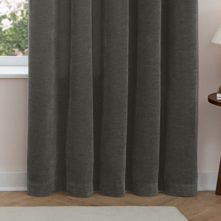 Soft Chenille Blackout 168x183 Eyelet Curtains Charcoal - image 7