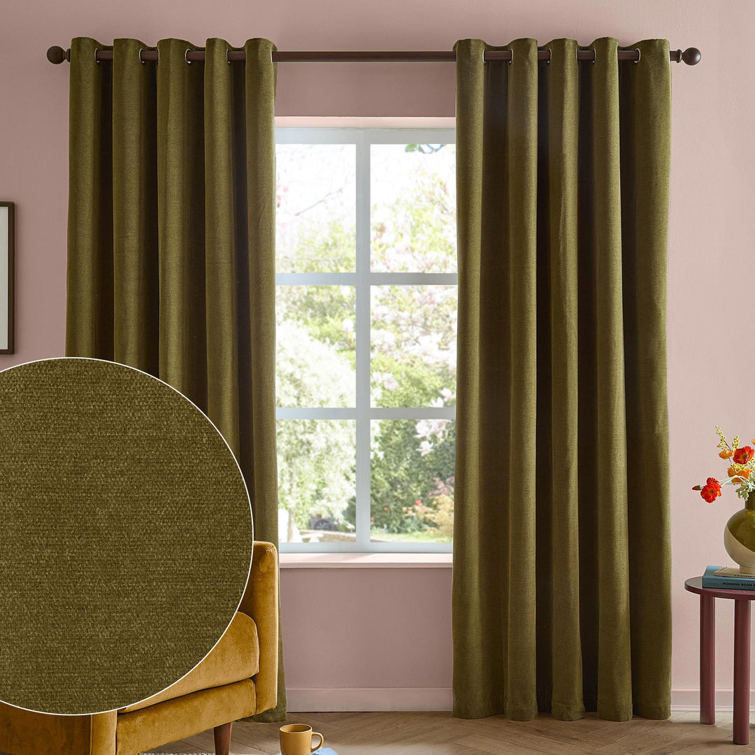 Softchenilleblackout 168x183 Eyelet Curtains Olive