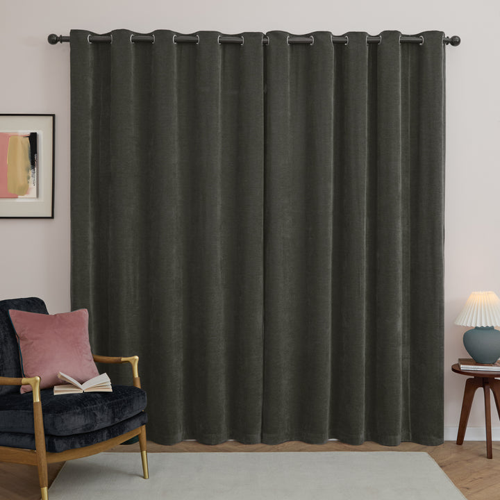 Soft Chenille Blackout 229x183 Eyelet Curtains Charcoal - image 3