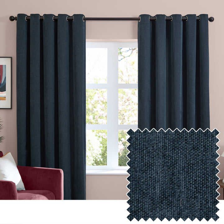 Soft Chenille Blackout 229x183 Eyelet Curtains Navy
