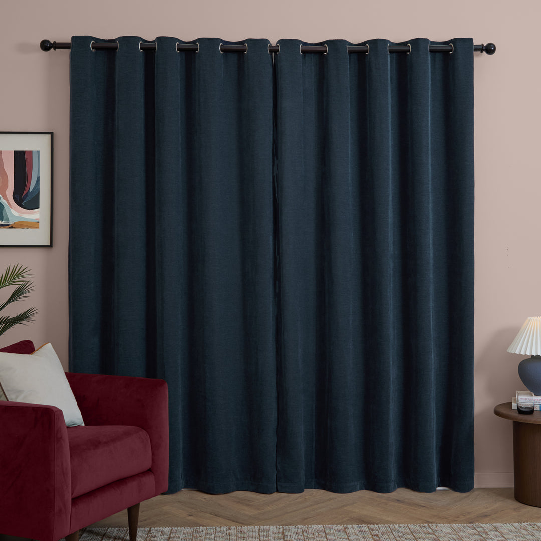 Soft Chenille Blackout 229x183 Eyelet Curtains Navy - image 3