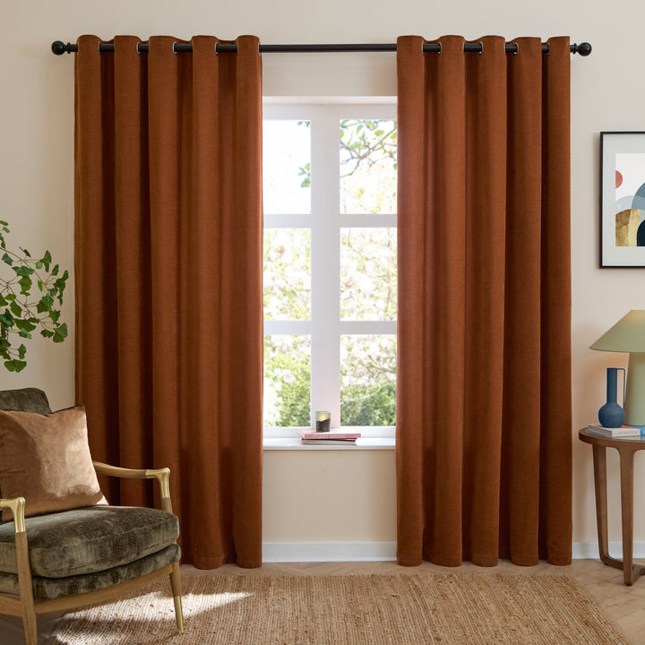 Soft Chenille Blackout 229x183 Eyelet Curtains Rust - image 2