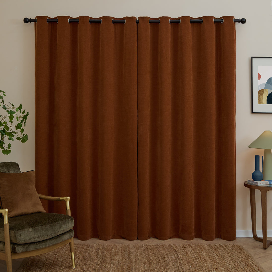 Soft Chenille Blackout 229x183 Eyelet Curtains Rust - image 3
