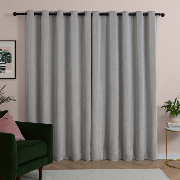 Soft Chenille Blackout 229x183 Eyelet Curtains Silver - image 3