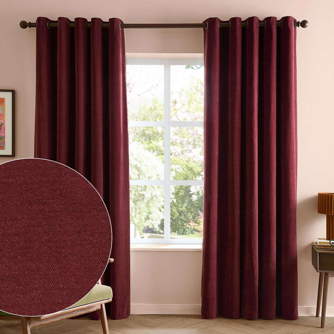 Softchenilleblackout 117x137 Eyelet Curtains Beetroot