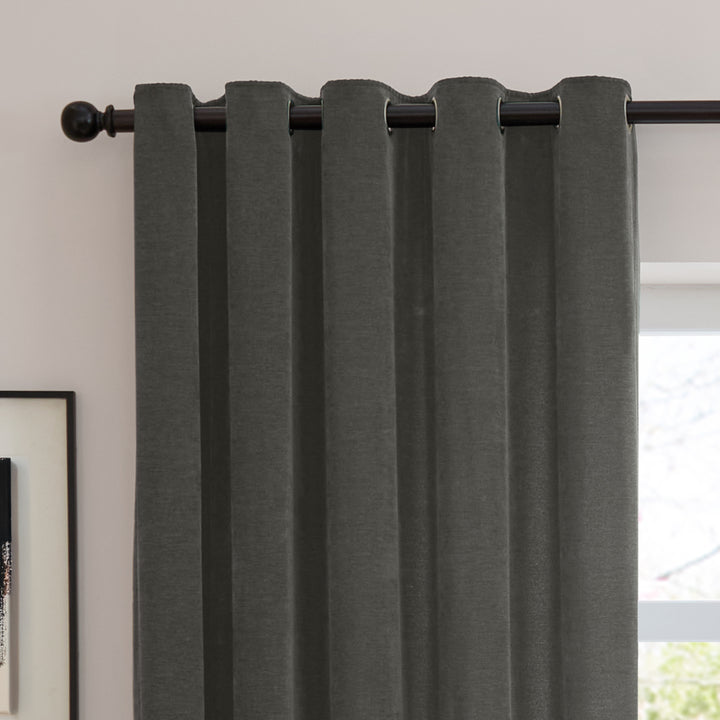Soft Chenille Blackout 117x137 Eyelet Curtains Charcoal - image 6