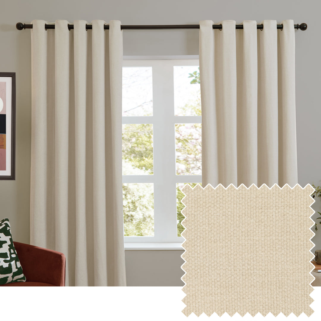 Soft Chenille Blackout 117x137 Eyelet Curtains Ecru
