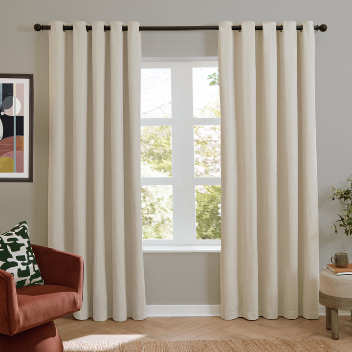 Soft Chenille Blackout 117x137 Eyelet Curtains Ecru - image 2