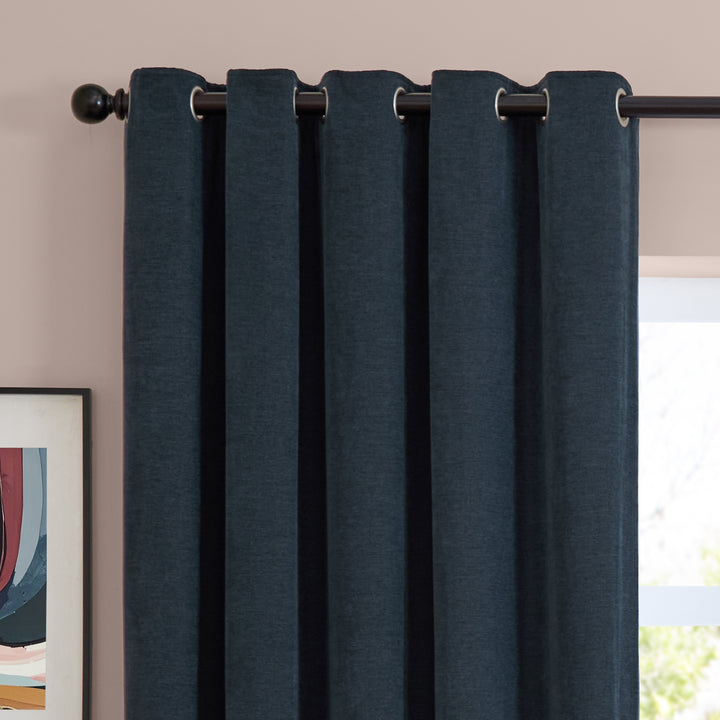 Soft Chenille Blackout 117x137 Eyelet Curtains Navy - image 6
