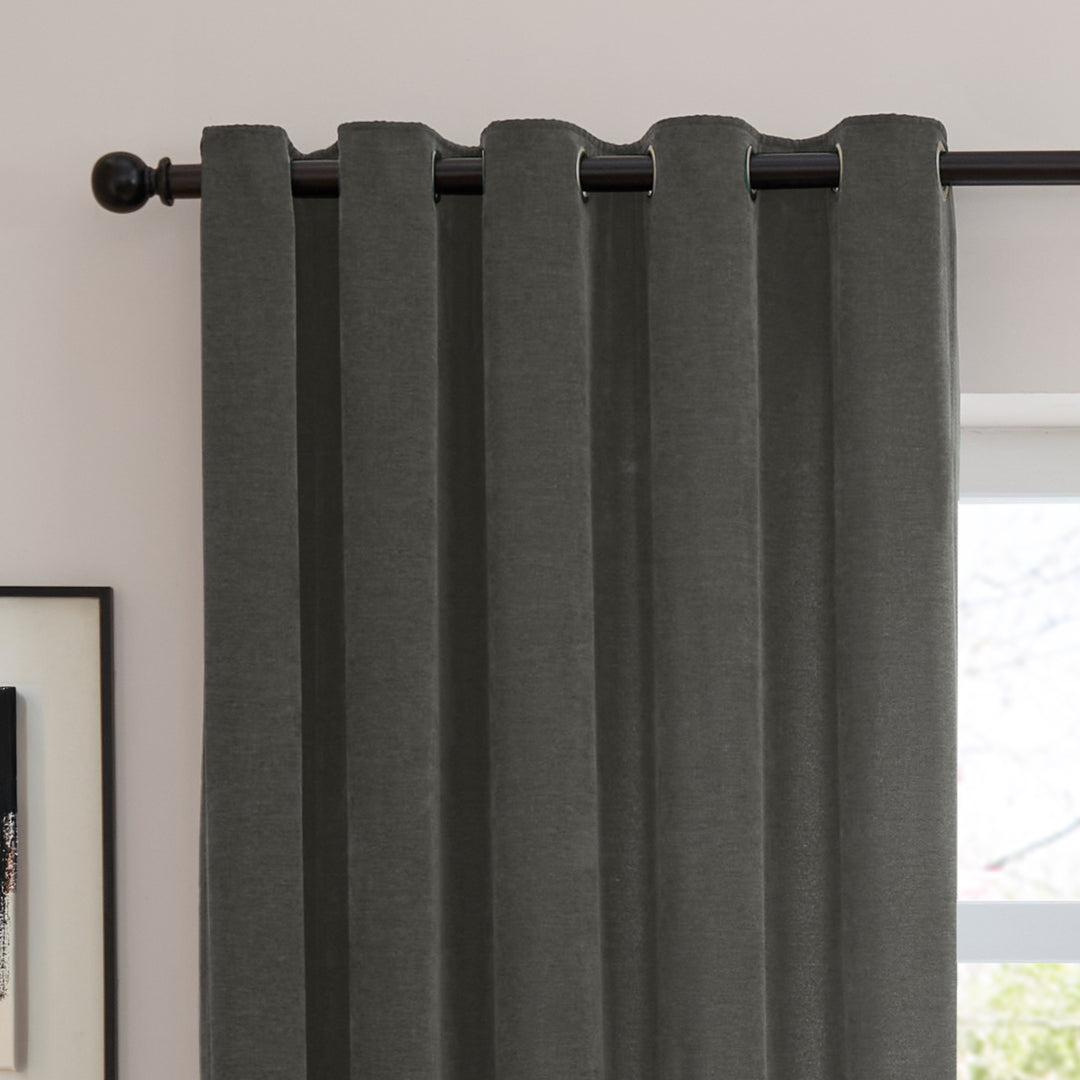 Soft Chenille Blackout 117x183 Eyelet Curtains Charcoal - image 6
