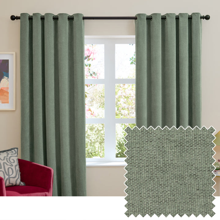 Soft Chenille Blackout 117x183 Eyelet Curtains Green