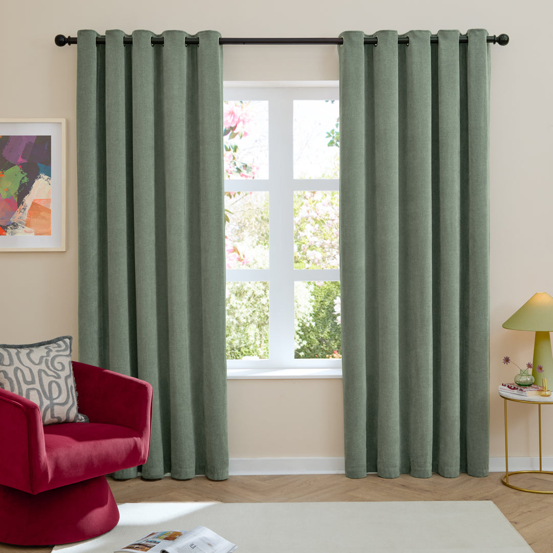 Soft Chenille Blackout 117x183 Eyelet Curtains Green - image 2
