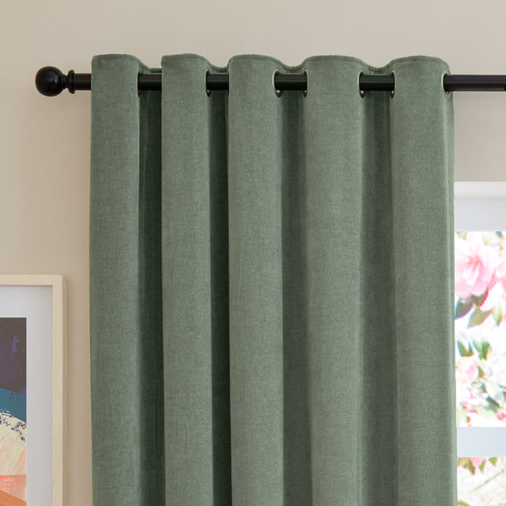 Soft Chenille Blackout 117x183 Eyelet Curtains Green - image 6