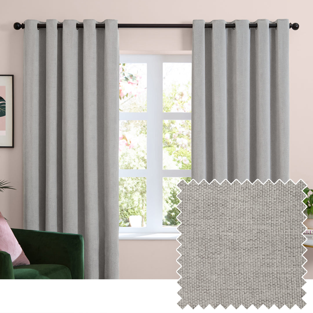 Soft Chenille Blackout 117x183 Eyelet Curtains Silver