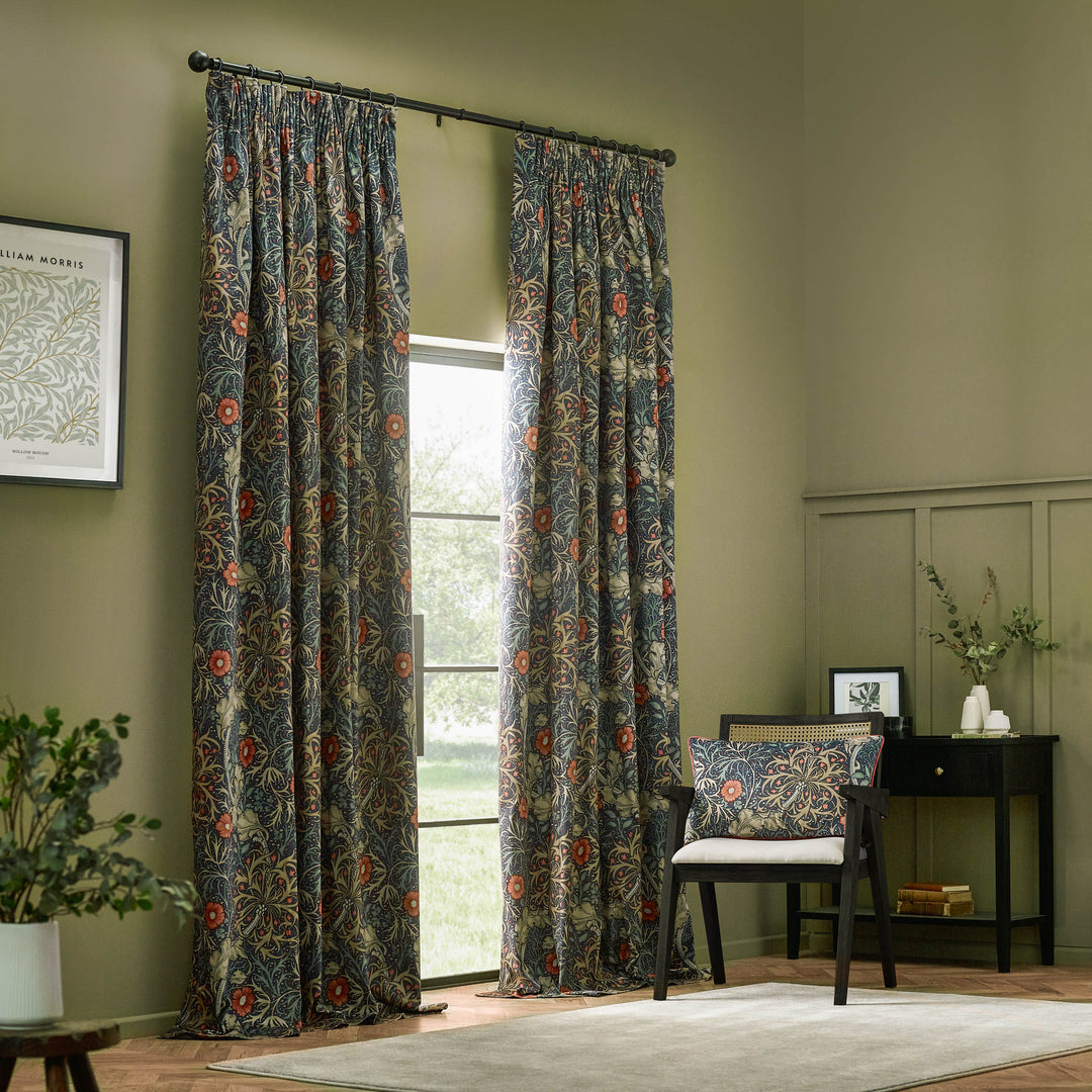SEAWEED 117X137 PENCIL PLEAT CURTAINS INDIGO
