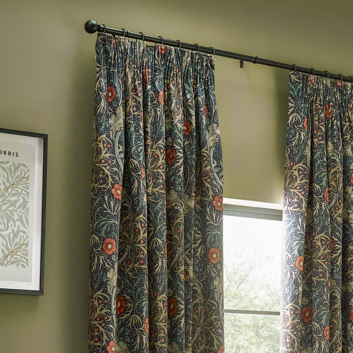 SEAWEED 117X137 PENCIL PLEAT CURTAINS INDIGO