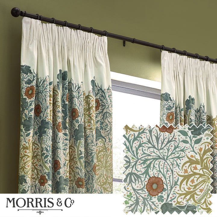 SEAWEED 117X182 PENCIL PLEAT CURTAINS STONE/SUNFLOWER