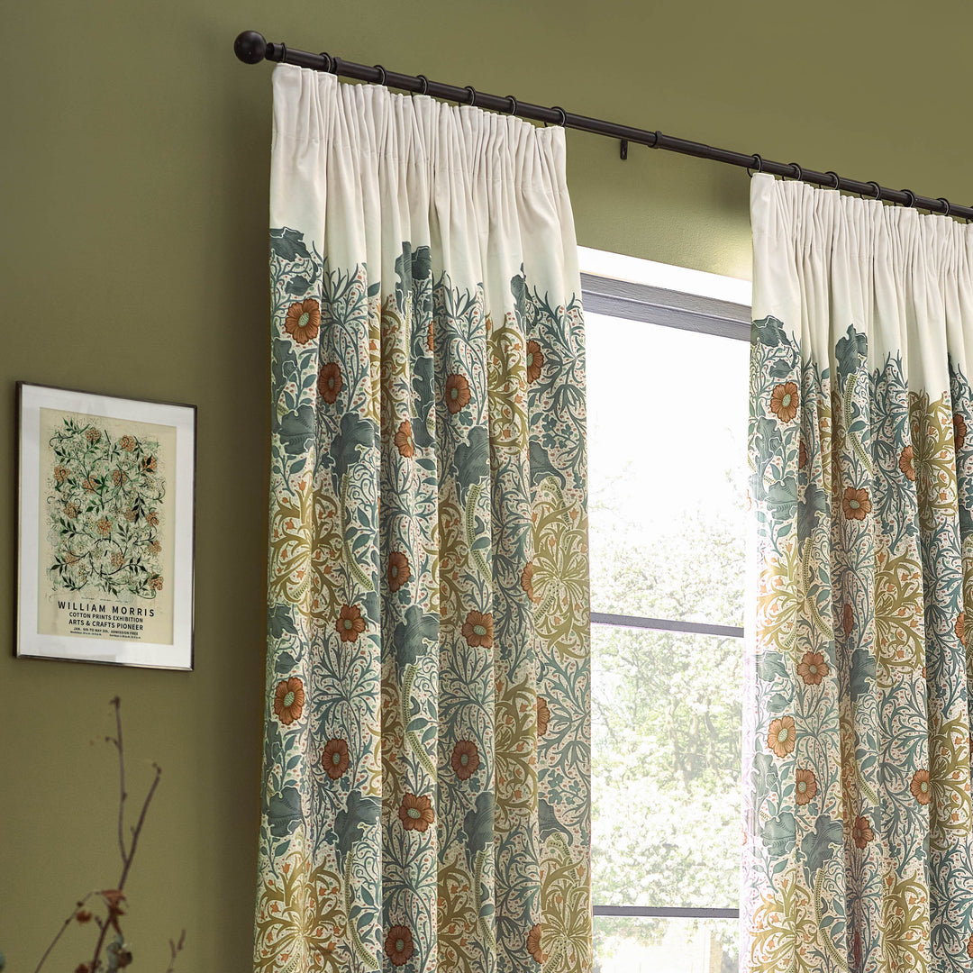 SEAWEED 167X137 PENCIL PLEAT CURTAINS STONE/SUNFLOWER