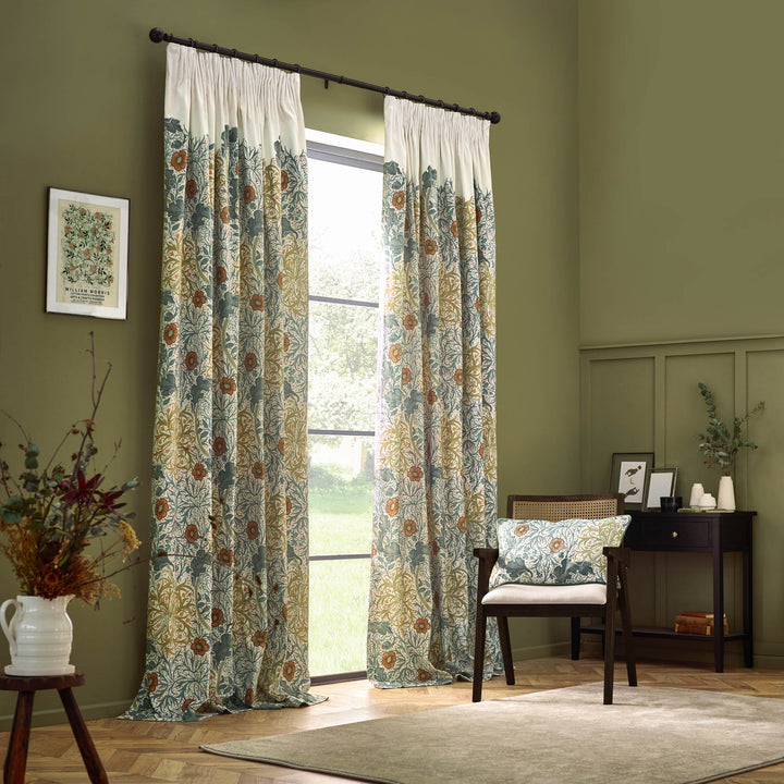 SEAWEED 167X228 PENCIL PLEAT CURTAINS STONE/SUNFLOWER