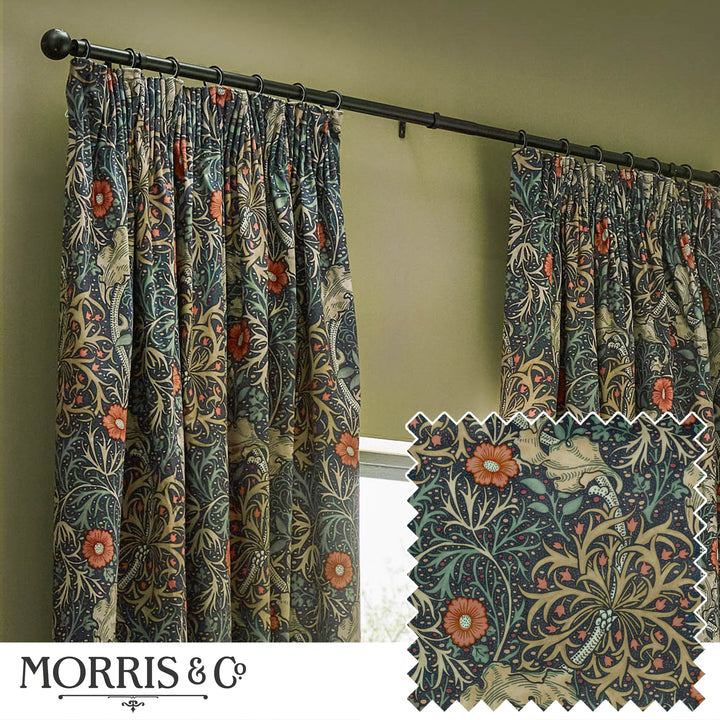SEAWEED 228X137 PENCIL PLEAT CURTAINS INDIGO