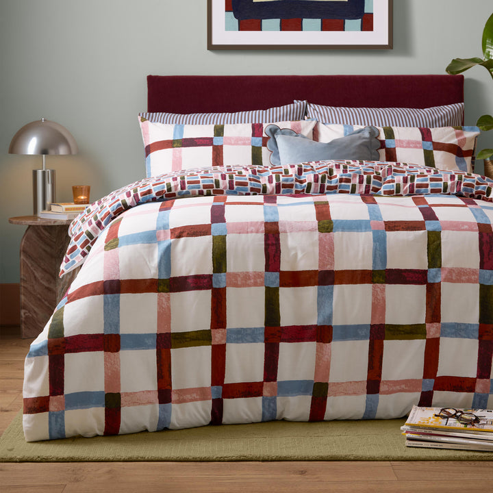 Selvan Single Duvet Set Oatmilk & Burgundy