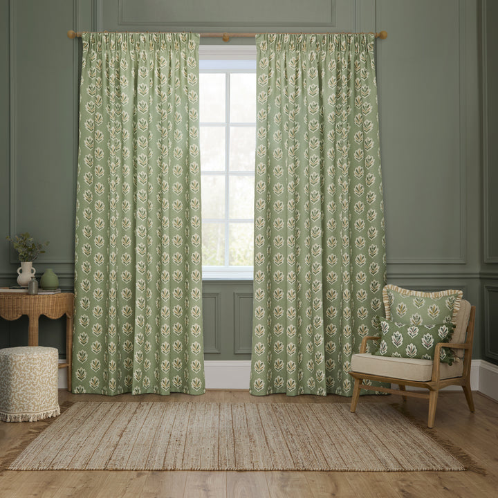 SESSILE LEAF 117X182 PENCIL PLEAT CURTAINS SAGE