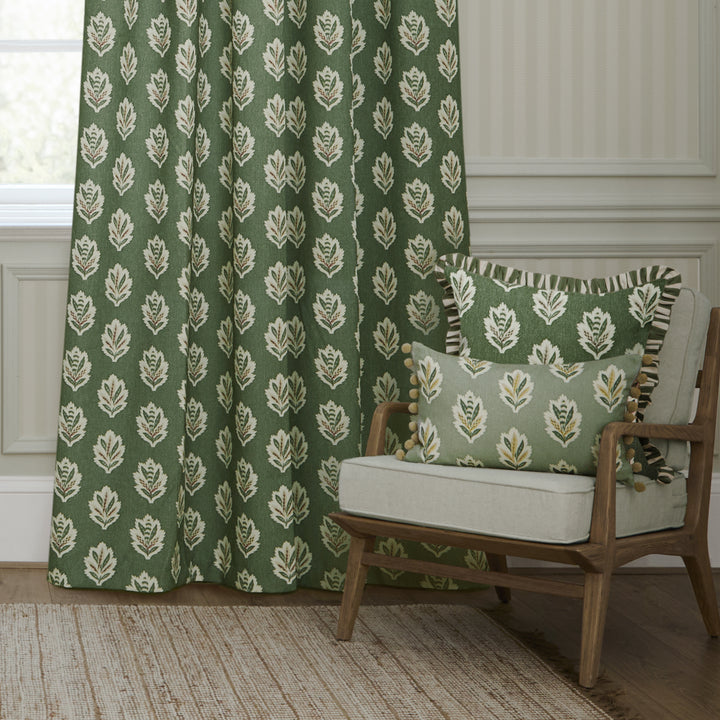SESSILE LEAF 167X137 PENCIL PLEAT CURTAINS LEAF GREEN
