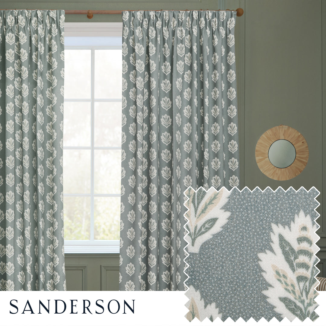 Sessile Leaf 167x182 Pencil Pleat Curtains Delph Blue