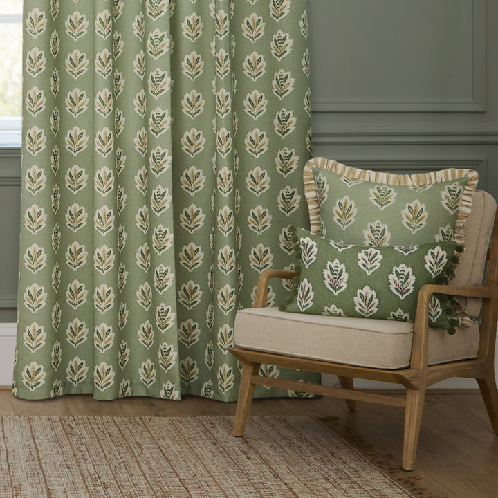SESSILE LEAF 167X182 PENCIL PLEAT CURTAINS SAGE