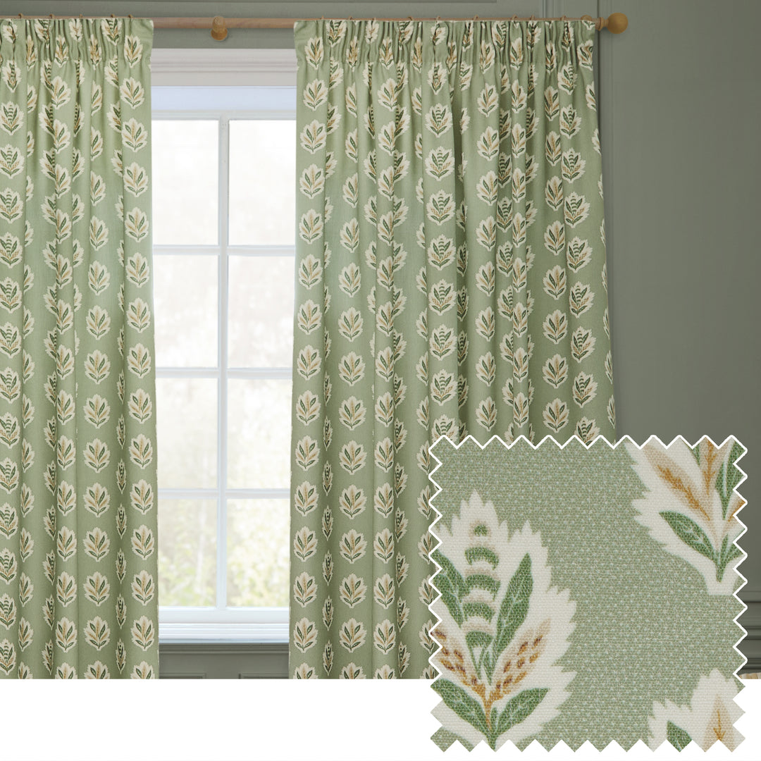 Sessile Leaf 167x182 Pencil Pleat Curtains Sage