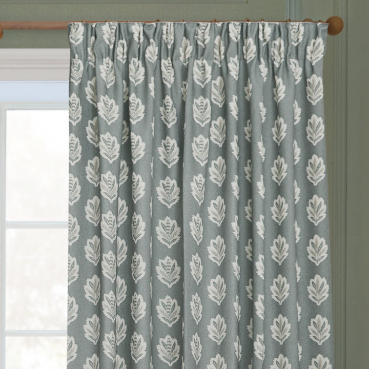 SESSILE LEAF 228X137 PENCIL PLEAT CURTAINS DELPH BLUE