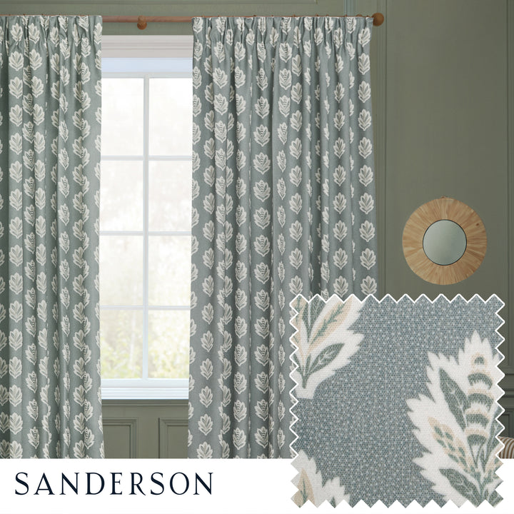 SESSILE LEAF 228X137 PENCIL PLEAT CURTAINS DELPH BLUE