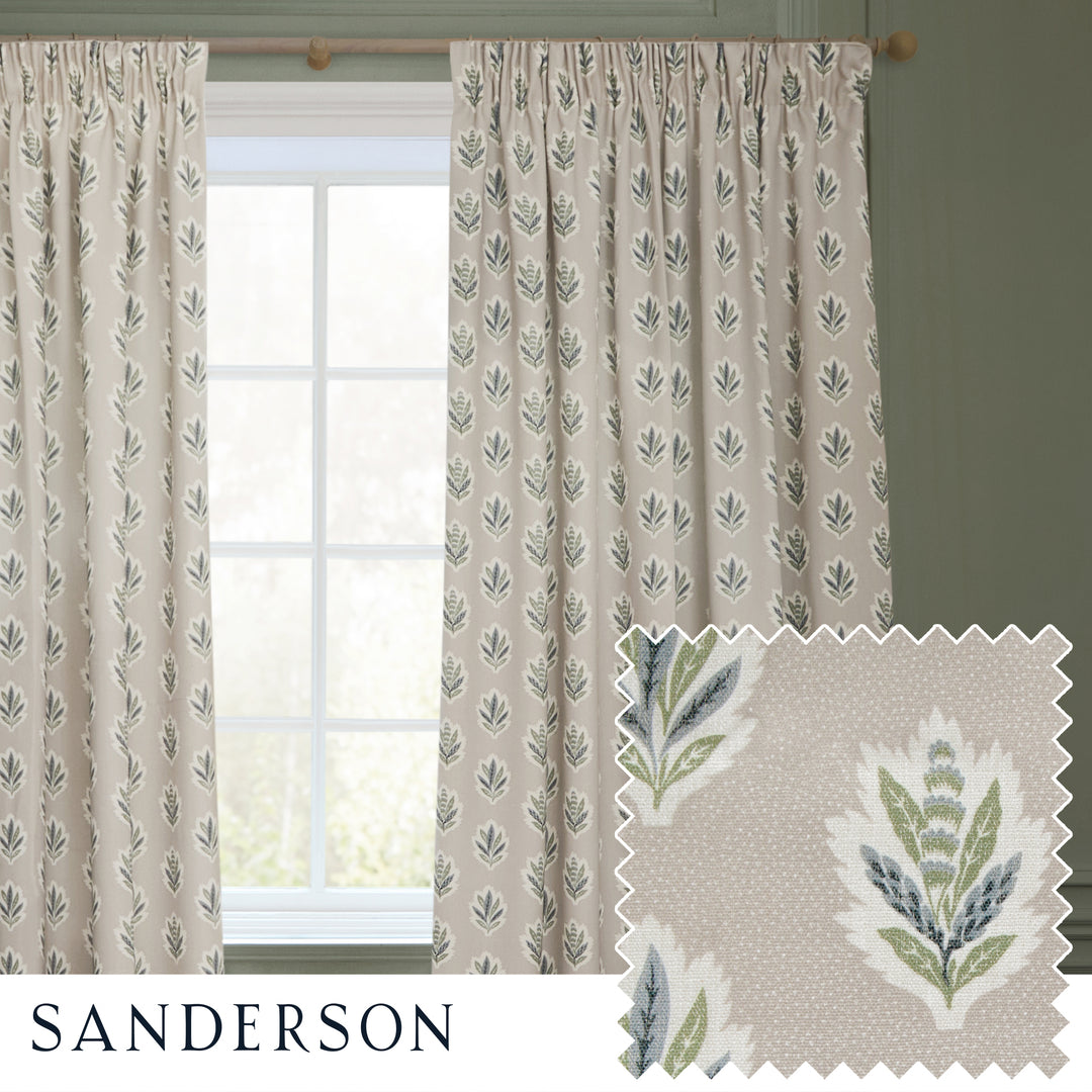 Sessile Leaf 228x137 Pencil Pleat Curtains Flax