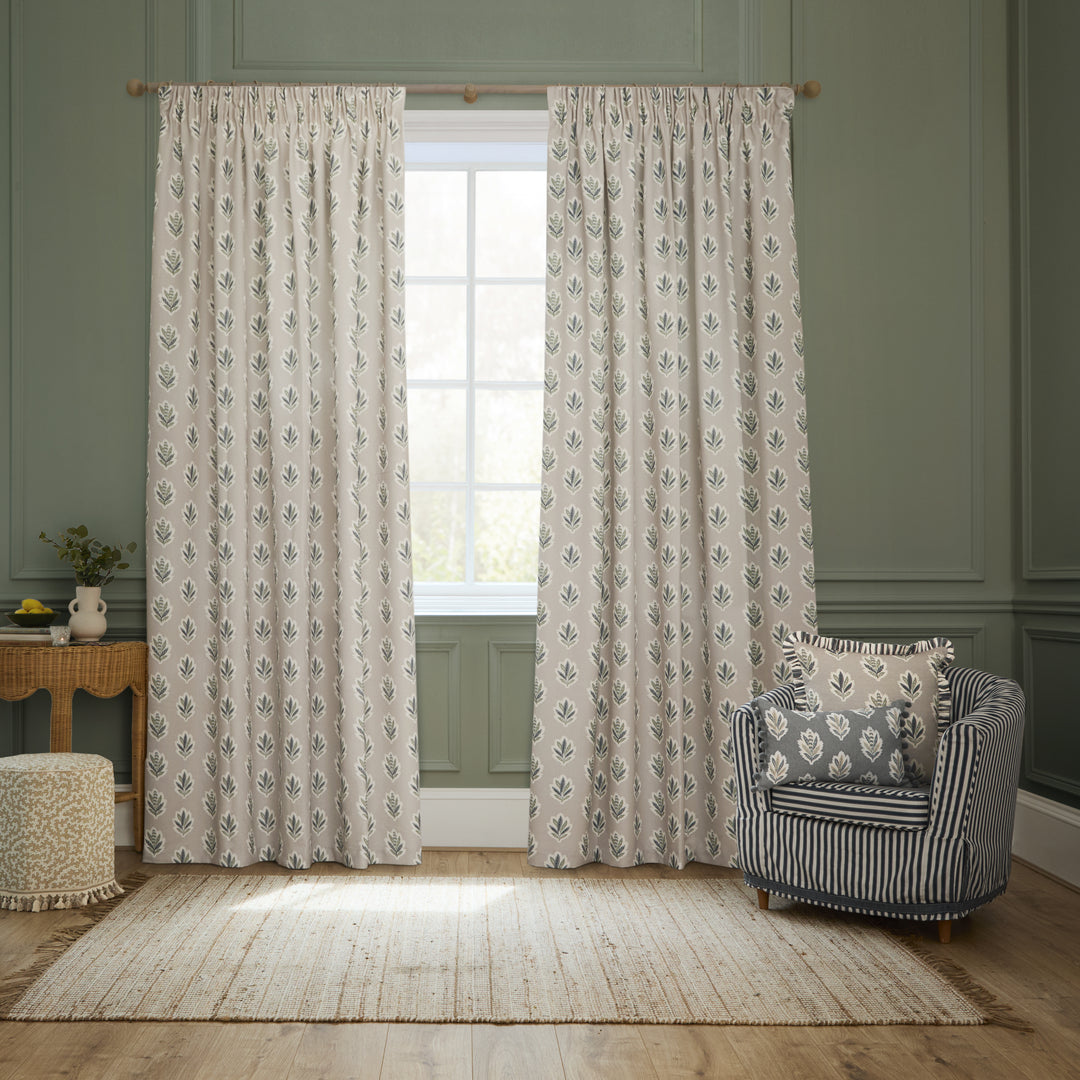 SESSILE LEAF 228X137 PENCIL PLEAT CURTAINS FLAX