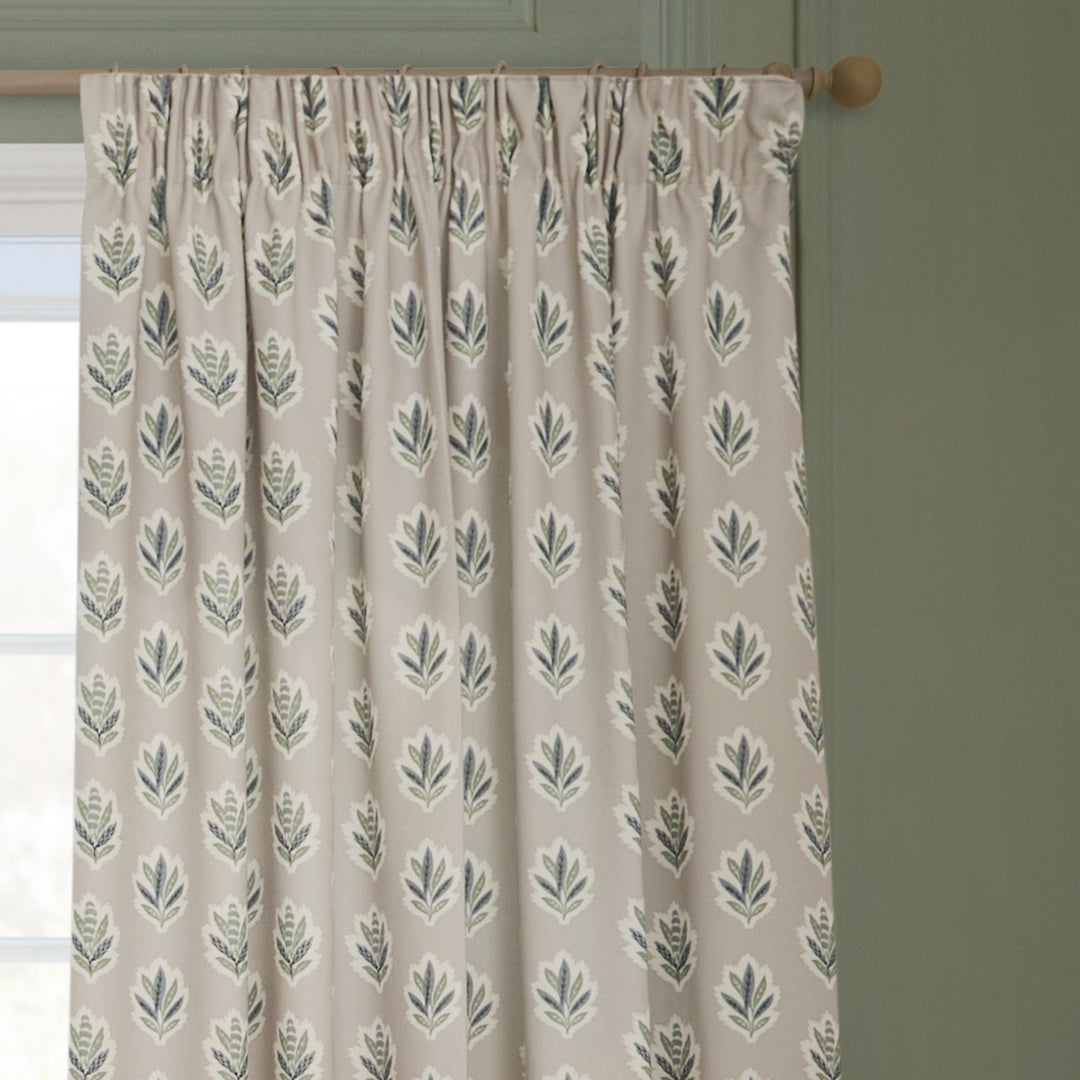 SESSILE LEAF 228X228 PENCIL PLEAT CURTAINS FLAX